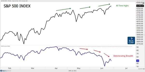 companies in the S&P 500 were trading above their respective 50 day moving averages